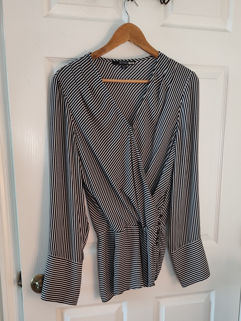 Badgley Mischka Black and White Striped Wrap Dress
